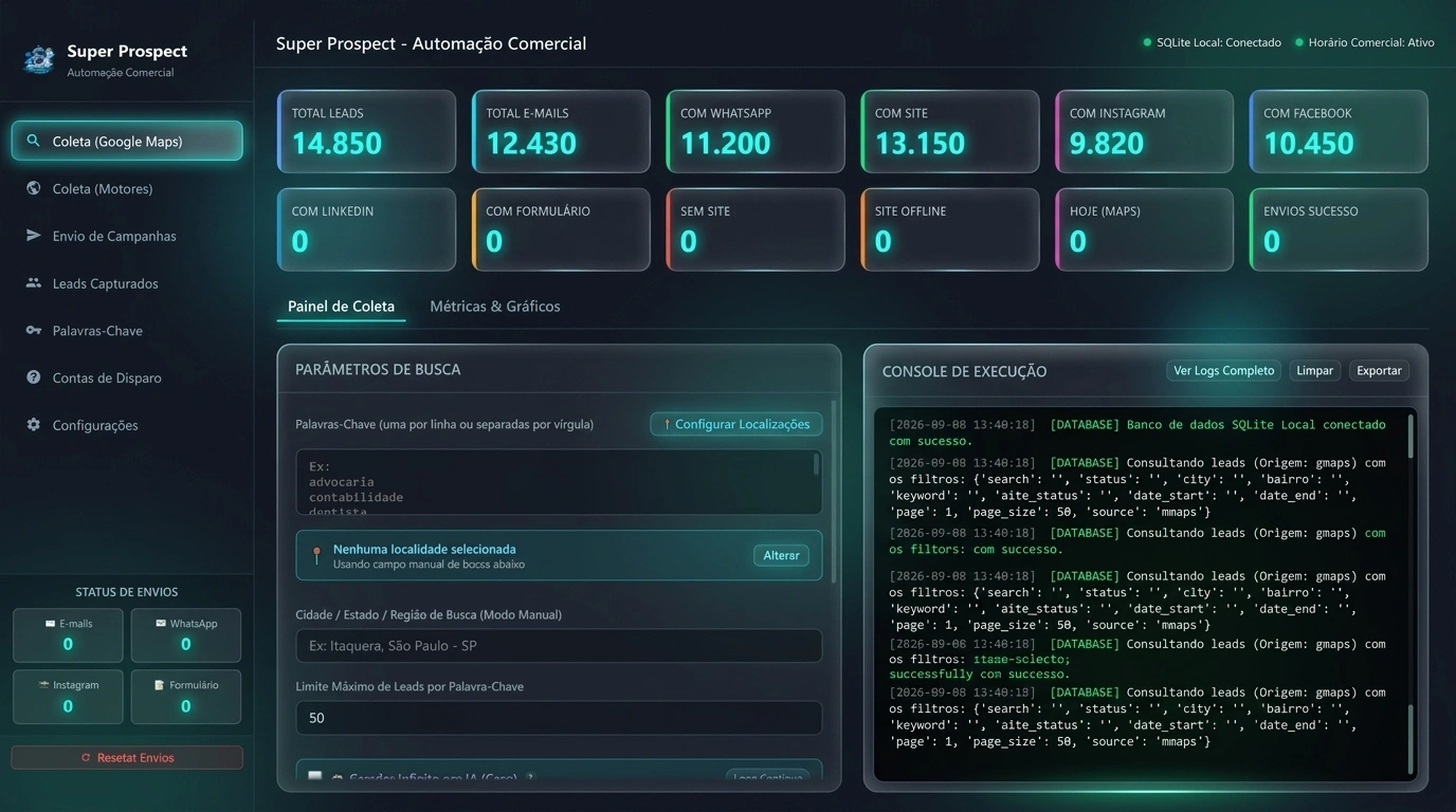 Interface do Super Prospect em funcionamento